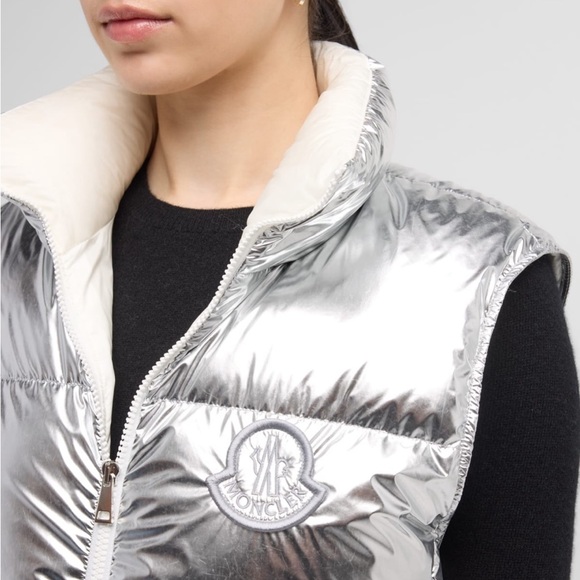 MONCLER NWT Blavet Silver Down Quilted Puffer Vest 3 L Metallic - Picture 7 of 16